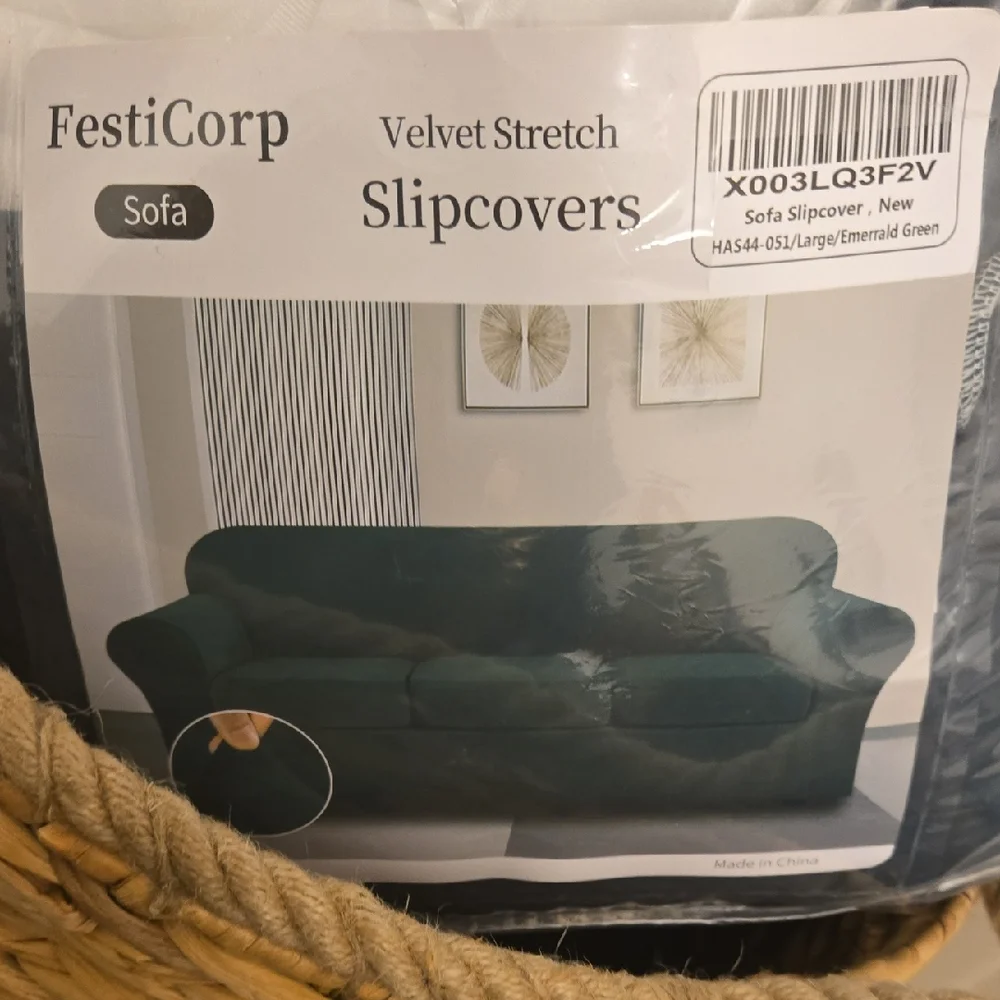 Emerald Green Velvet Stretch Sofa Slipcover